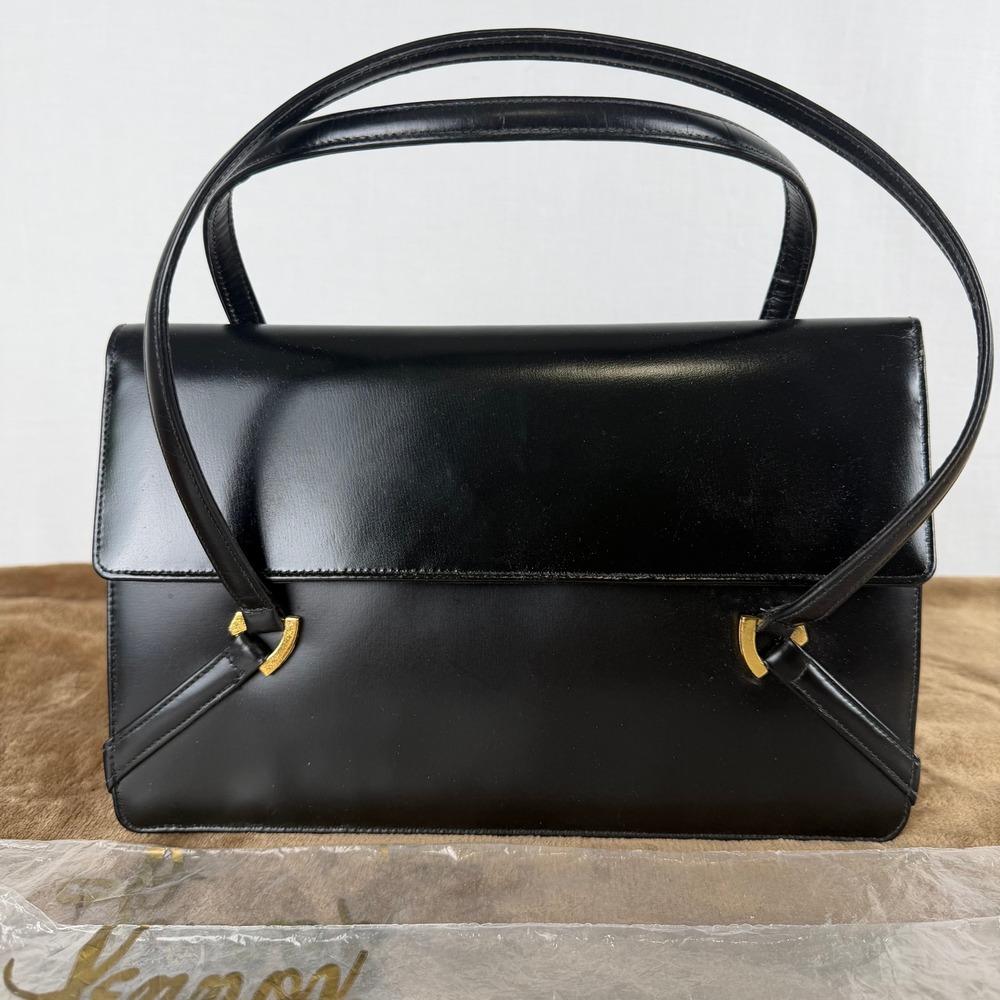 Vintage Lennox Bags Black Leather Handbag Gold Hardware with Coin Purse Dust Bag